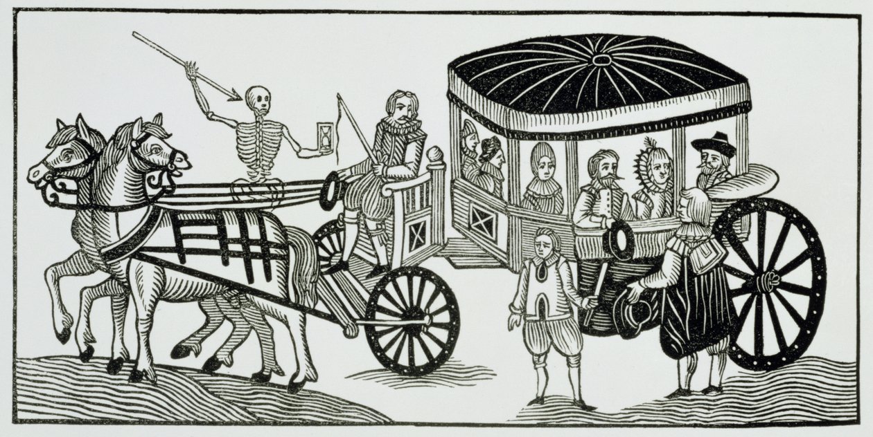 Londonboere som flykter til landet for å unngå pesten, 1630 (se også 267599) av English School