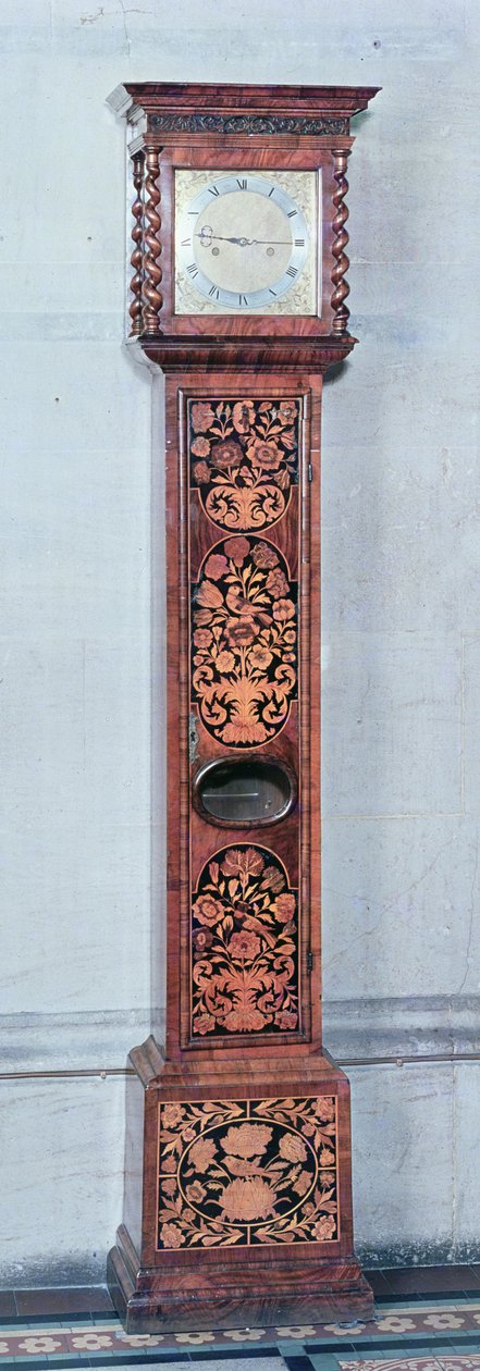 Langstilt ur med floral intarsia, sent på 1600-tallet av English School