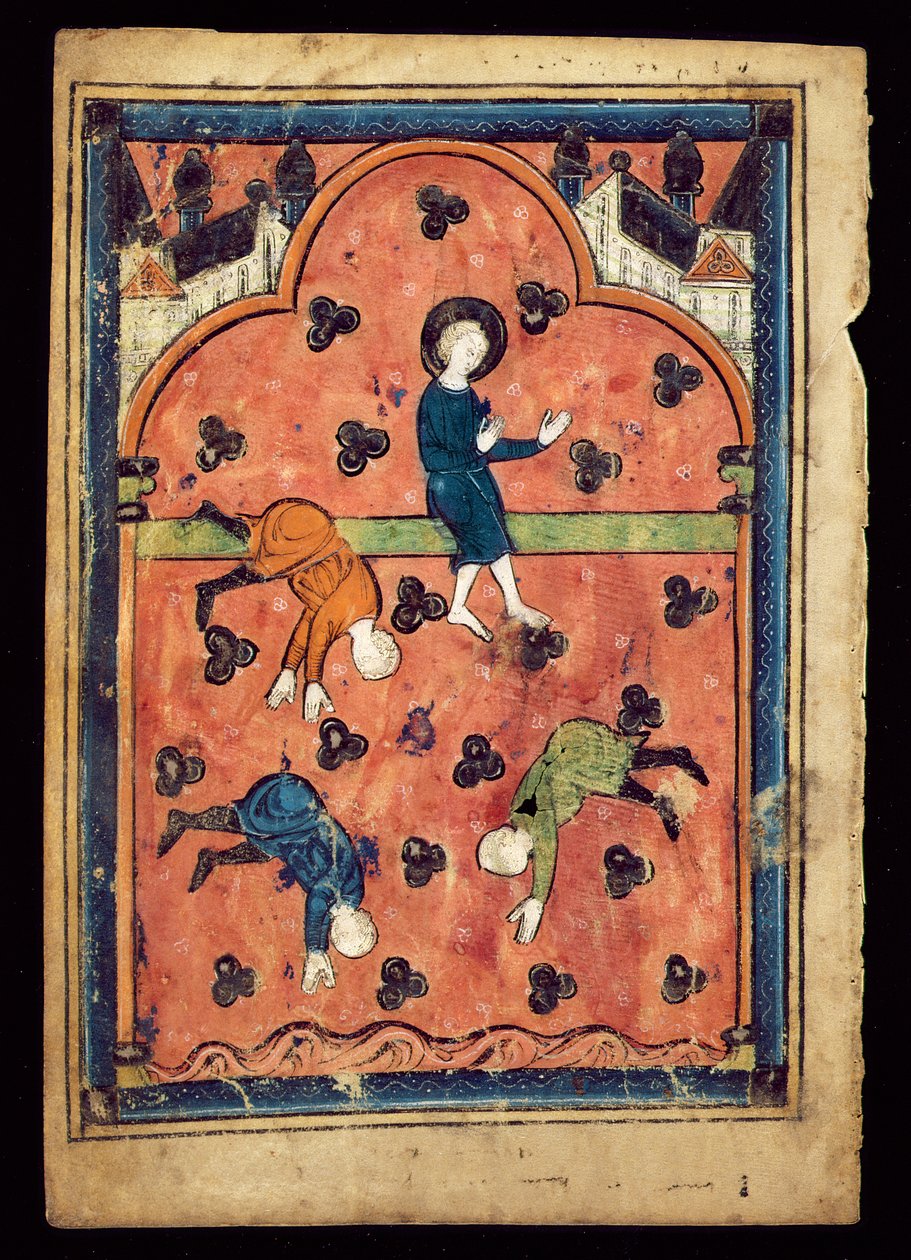 MS 1148-1993v Apokryfe historie om spedbarnet Jesus som rir på en solstråle, blad fra en psalter av English School