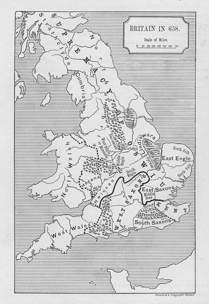 Kart over Storbritannia i 658, produsert av Stanford