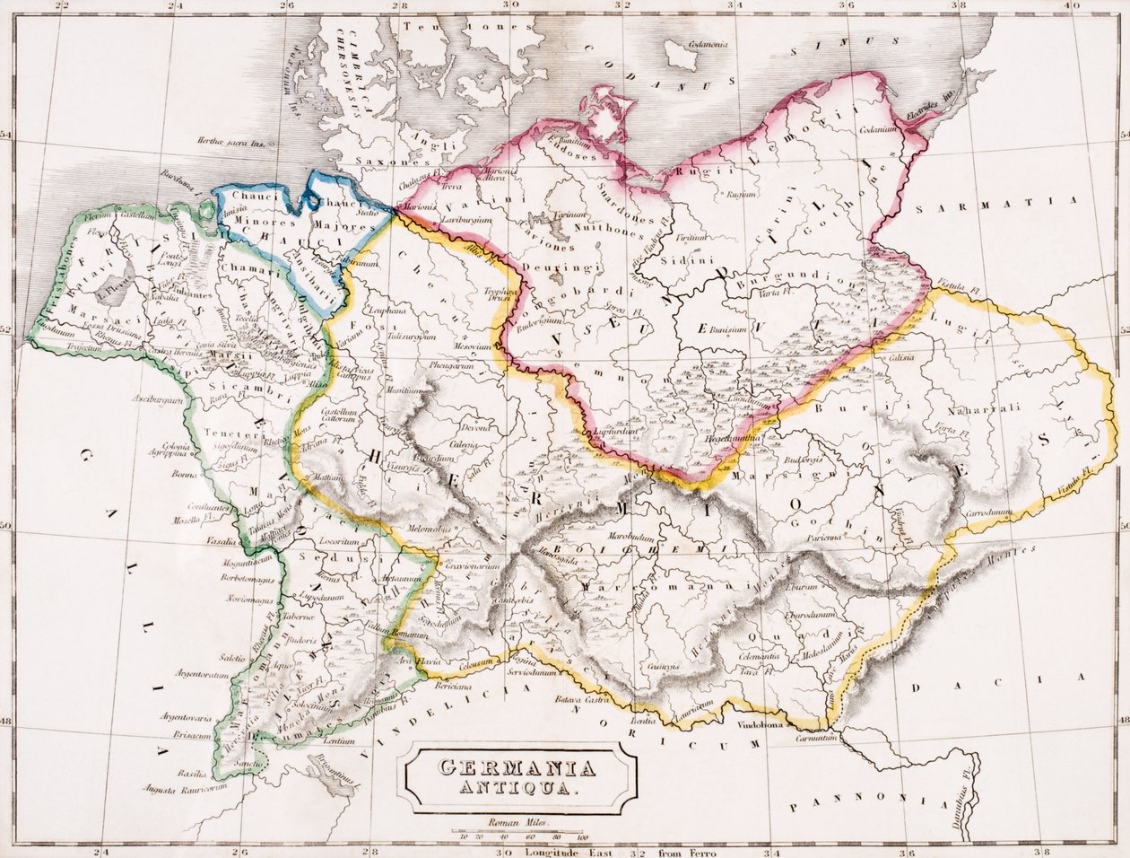 Kart over Tyskland, Germania Antiqua, fra 
