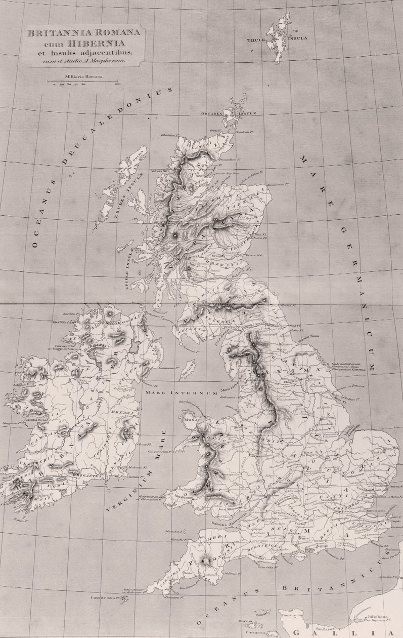Kart over det romerske Storbritannia med Irland og tilstøtende øyer, kart opprinnelig publisert i London, 1818 av English School
