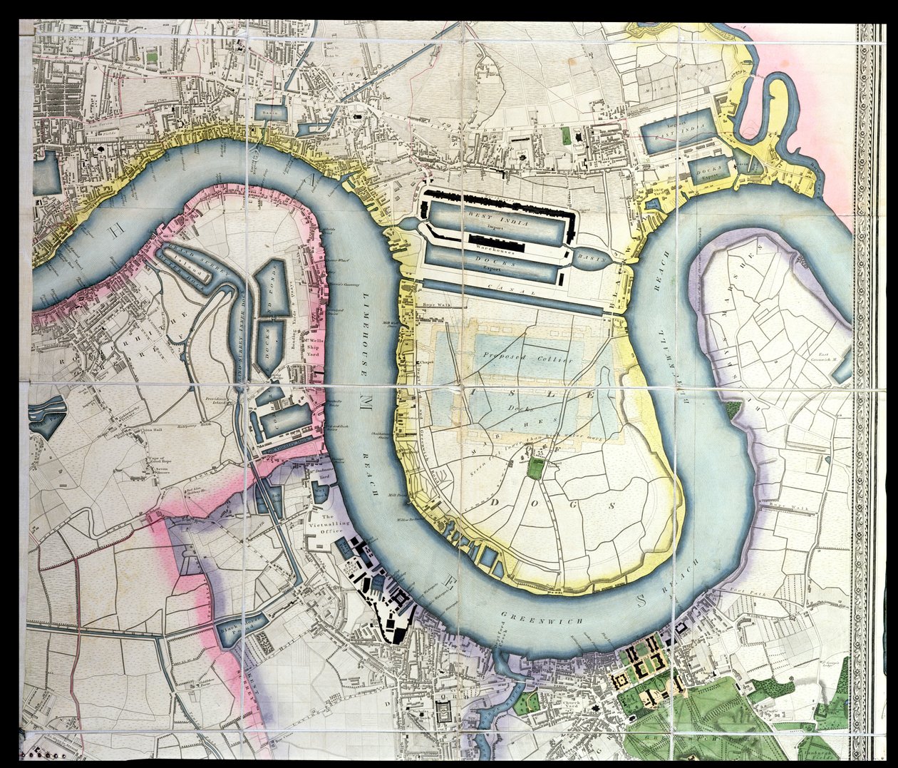 Kart over Isle of Dogs, ca. 1830 (se også 87298) av English School