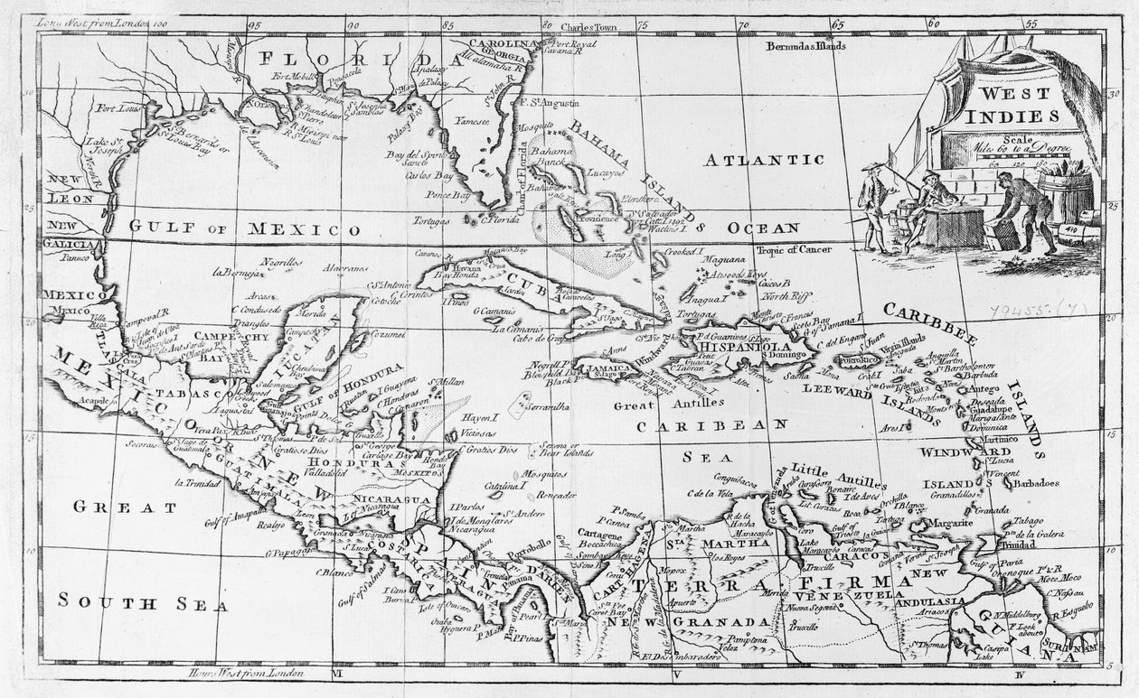Kart over Vestindia, Florida og Sør-Amerika av English School