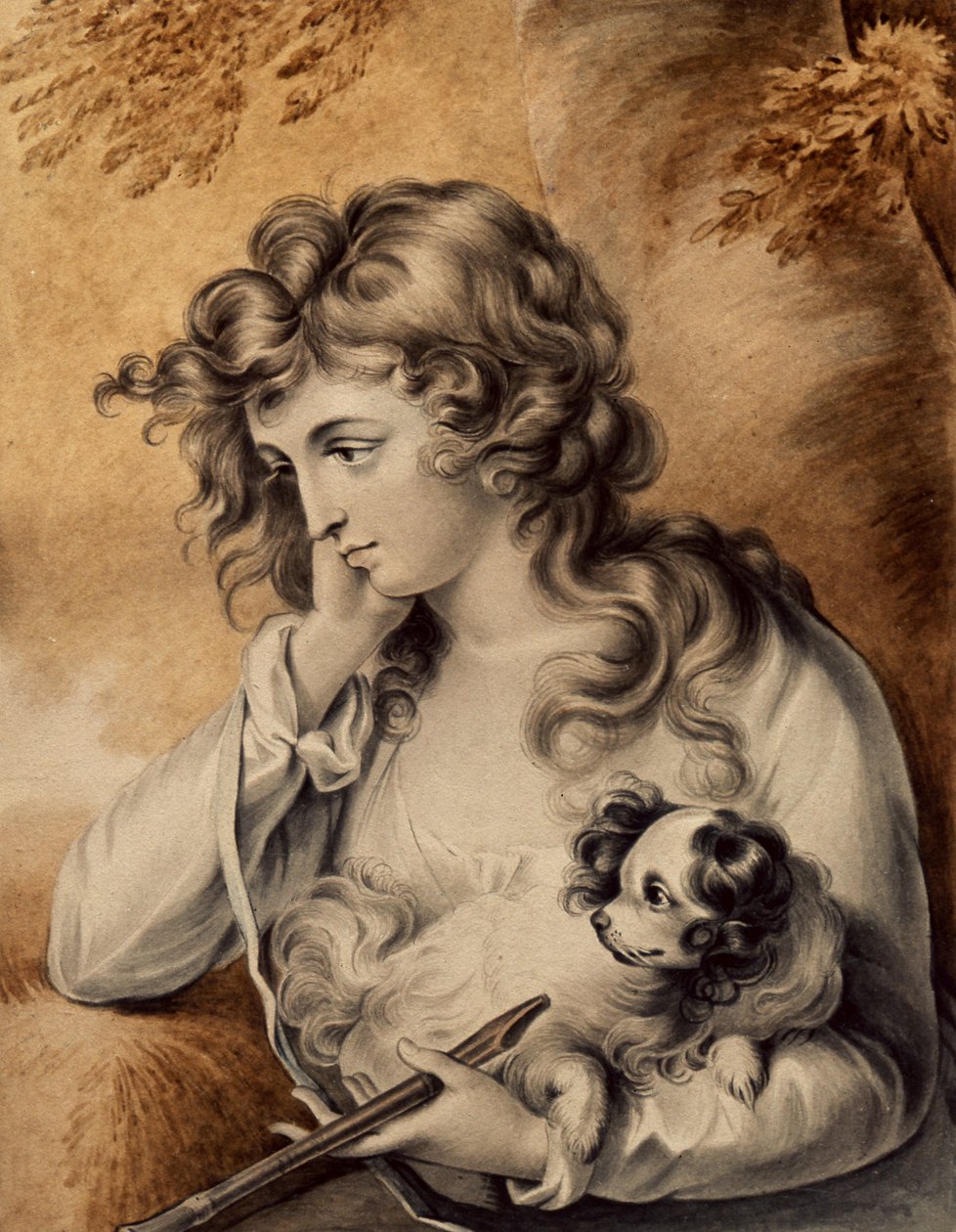 Maria, en karakter fra Lawrence Sternes A Sentimental Journey, gravert av Peltro William Tomkins, 1808 av English School