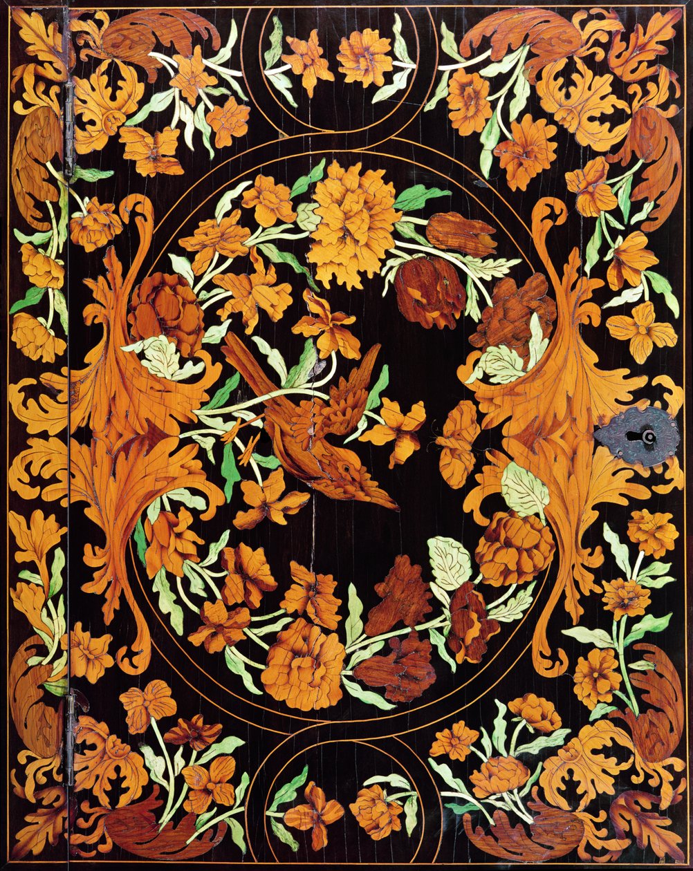 Marquetry-boks, engelsk, ca. 1670 (detalj) av English School