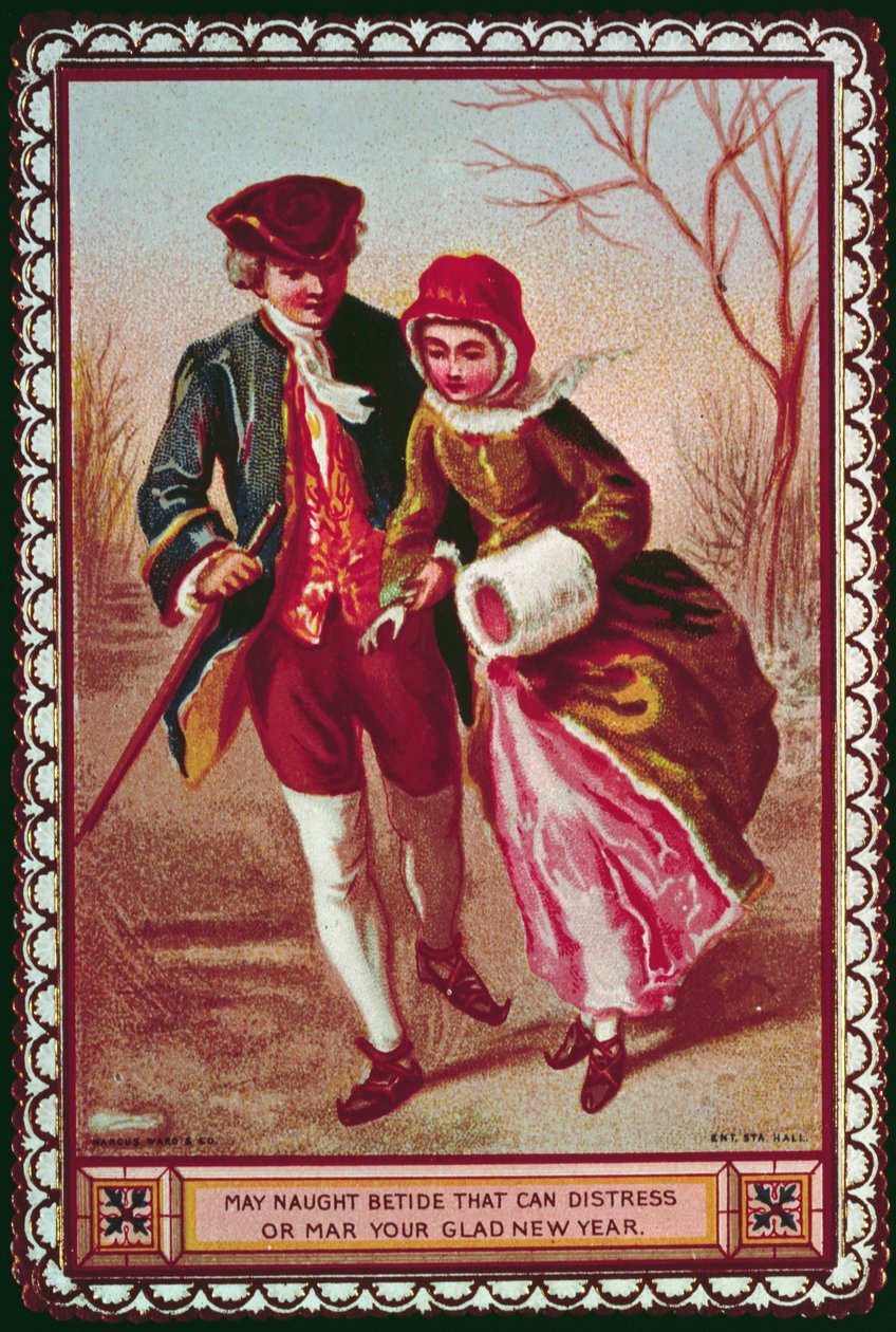 May Naught Betide that can Distress or Mar your Glad New Year, pub. av Marcus Ward und Co. av English School