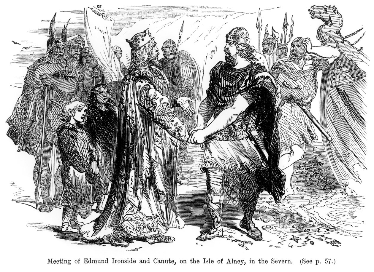 Møte mellom Edmund Ironside (981-1016) og Knud (994-1035) på Isle of Alney i Severn i 1016 av English School