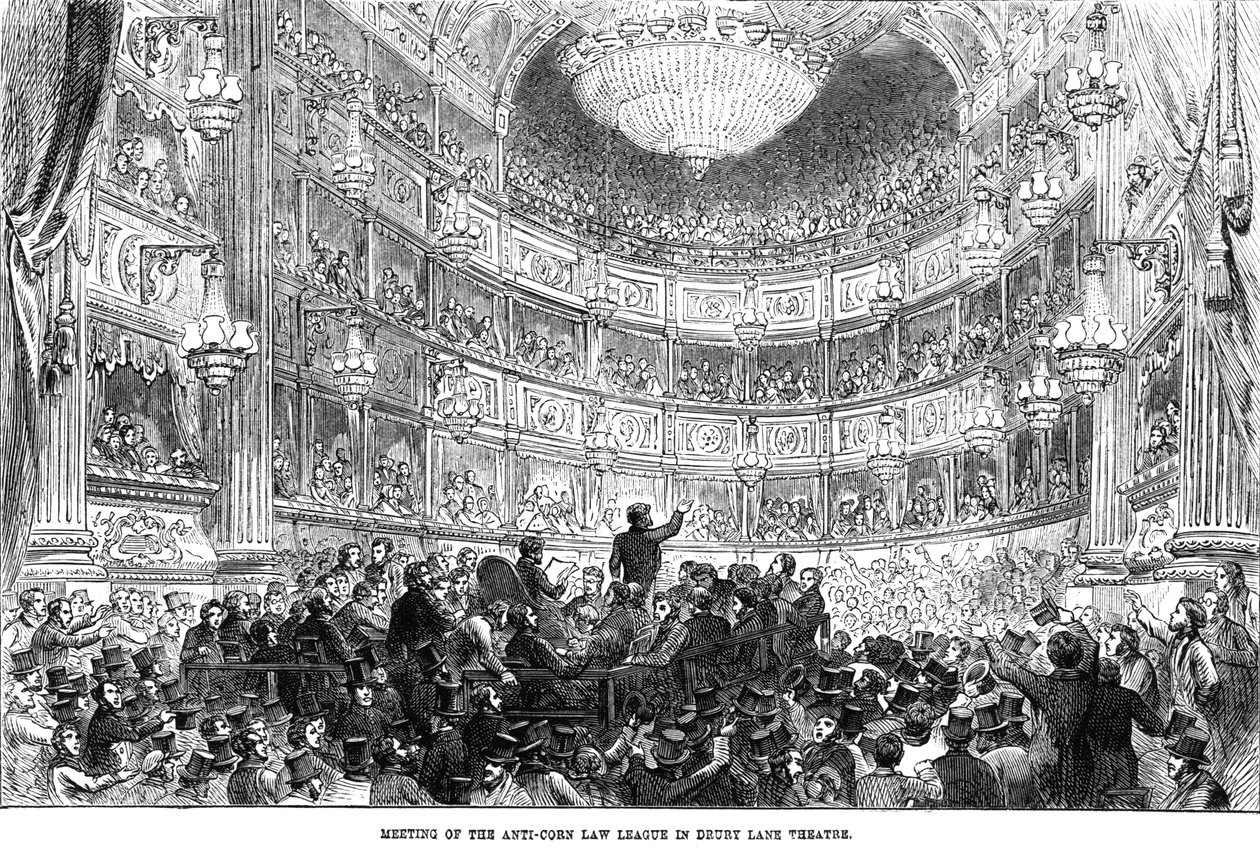 Møte i Anti-Corn Law League i Drury Lane Theatre av English School