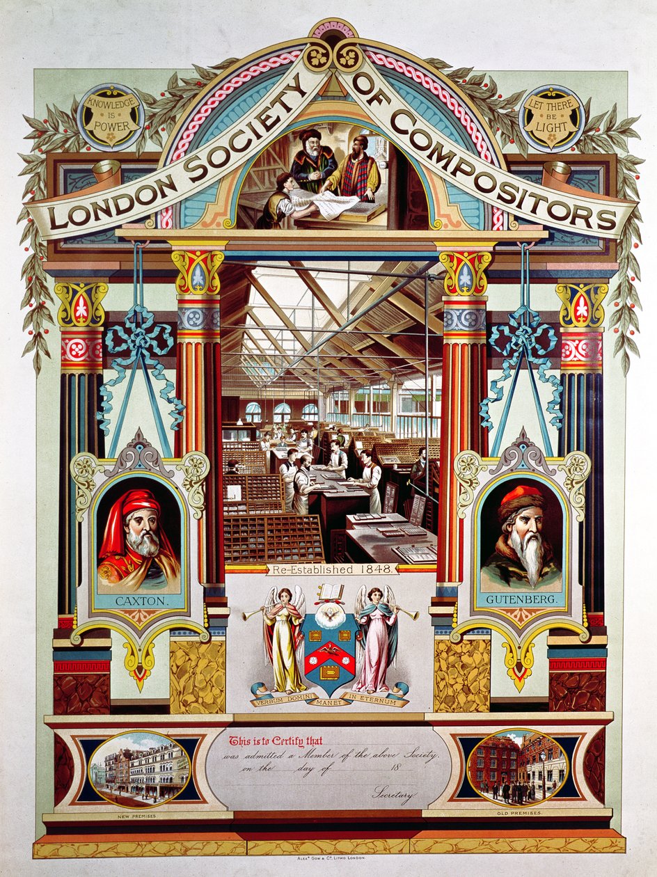 Medlemsbevis for London Society of Compositors av English School