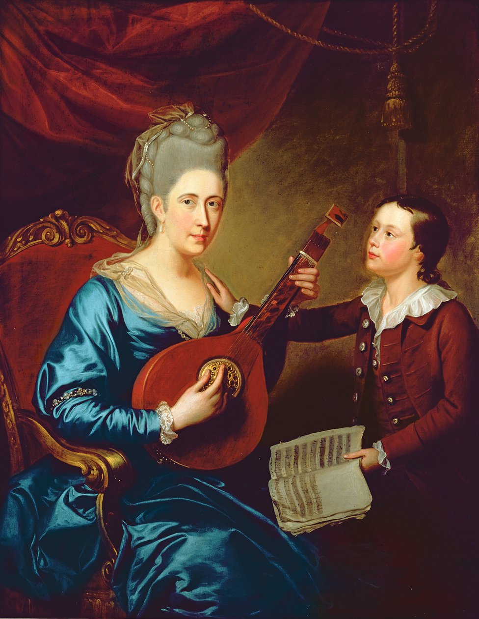 Mrs. Joseph Bird med sin sønn, ca. 1760 av English School