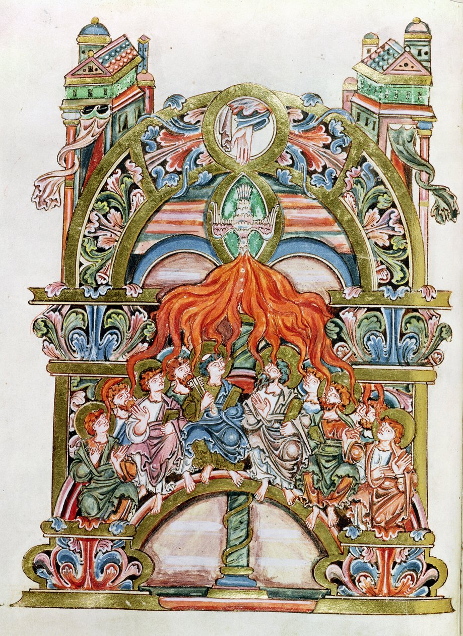 Ms 369 (Y-7) f.29v Pentecost, fra Winchester Pontifical, 10.-11. århundre av English School