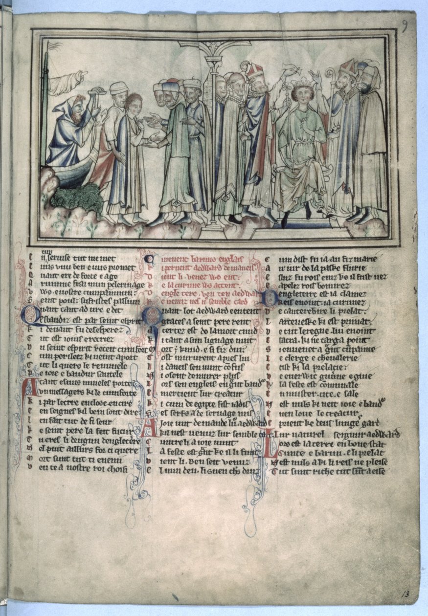 Ms Ee 3.59 Salvelsen og kroningen av Edvard Bekjenneren i 1043, fra St. Edvard Bekjennerens liv, ca. 1250-60 av English School