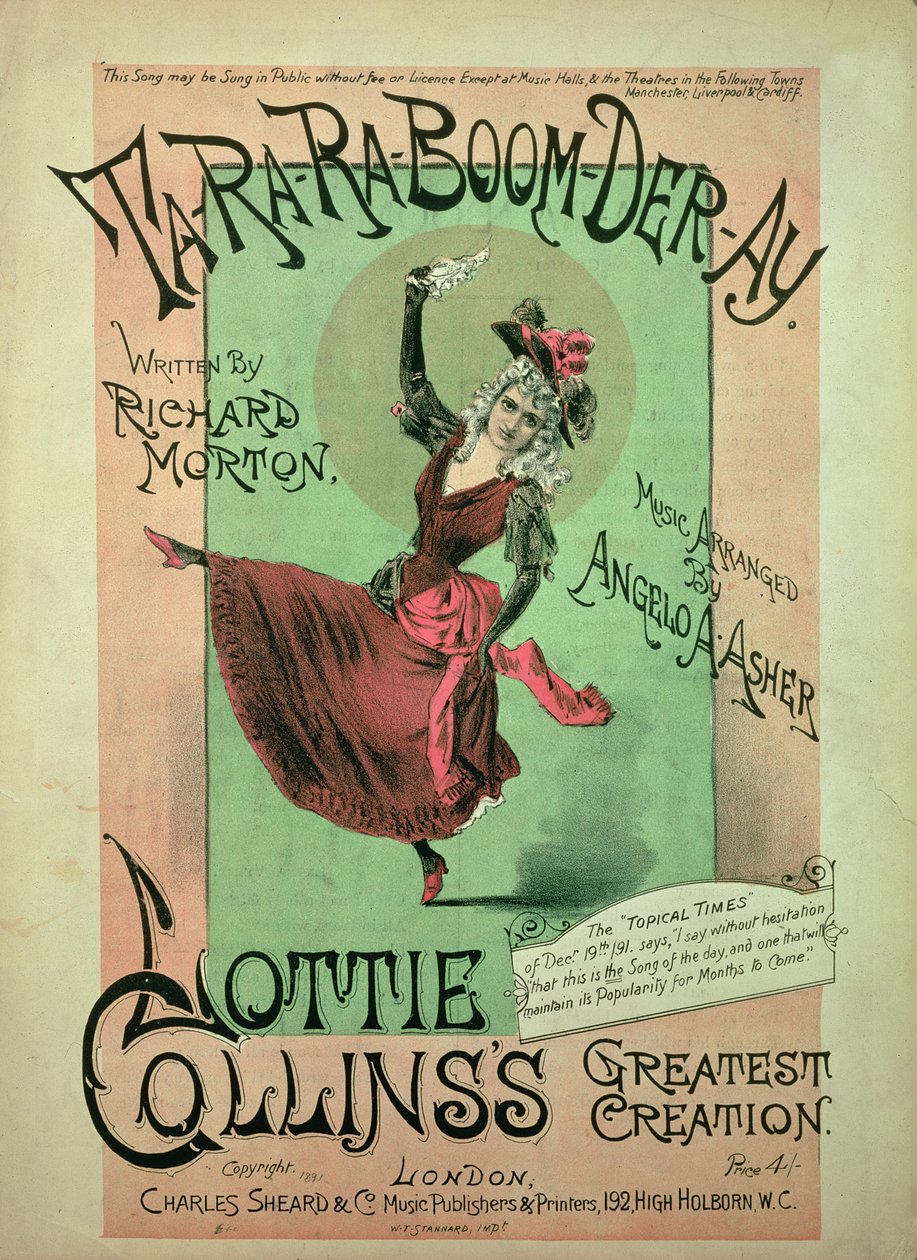 Musikkcover for Ta-Ra-Ra-Boom-Der-Ay, utgitt av Charles Sheard & Co, 1891 av English School