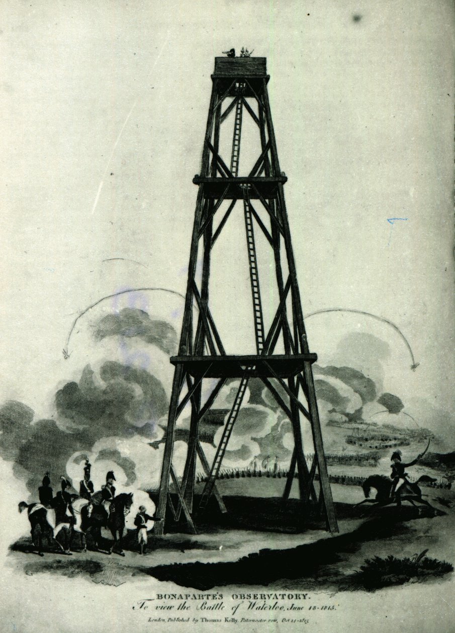 Napoleon i observatoriet sitt, og så på angrepet av hans keisergarde, Waterloo, 18. juni 1815 av English School