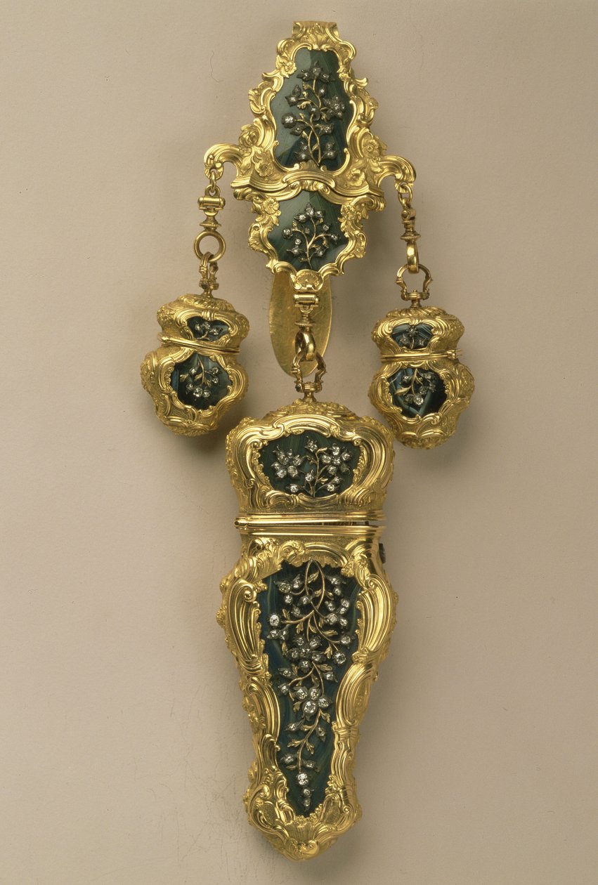 Necessaire på en chatelaine, av Thomas Tearle, London, 1752-53 (agat, gull og diamanter) av English School