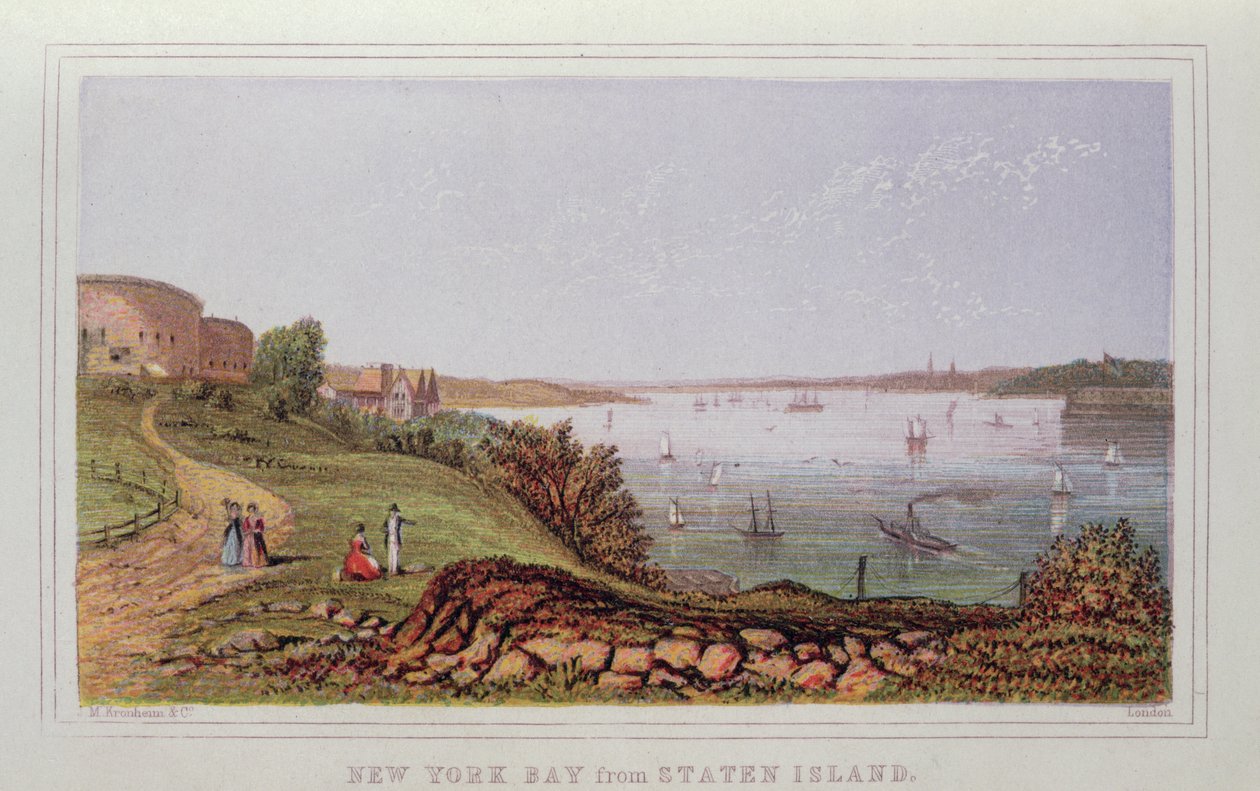 New York Bay fra Staten Island, gravert av M. Kronheim og Co., London av English School