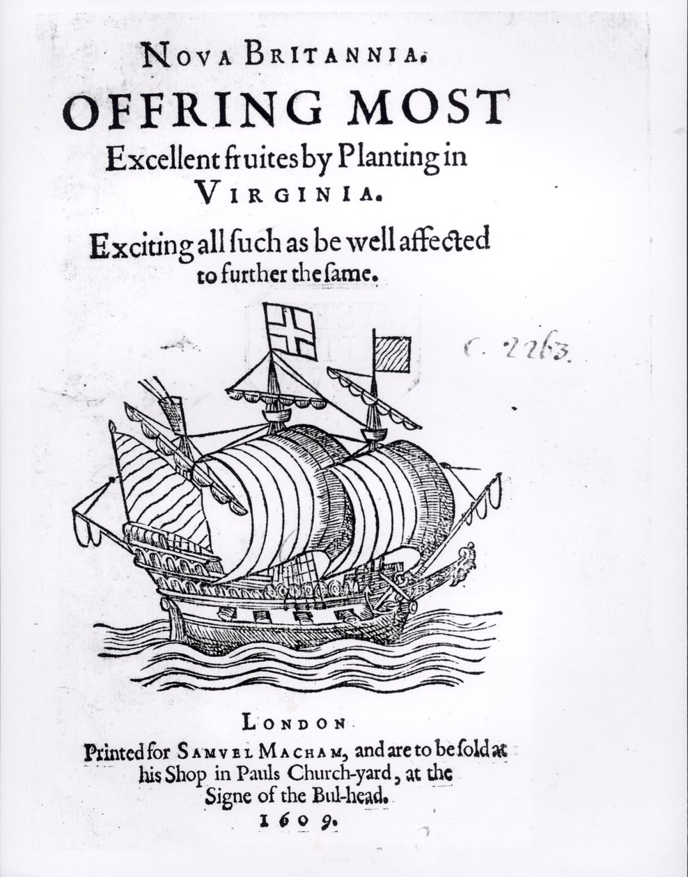 Nova Britannia. Tilbyr mest utmerkede frukter ved å plante i Virginia, 1609 av English School