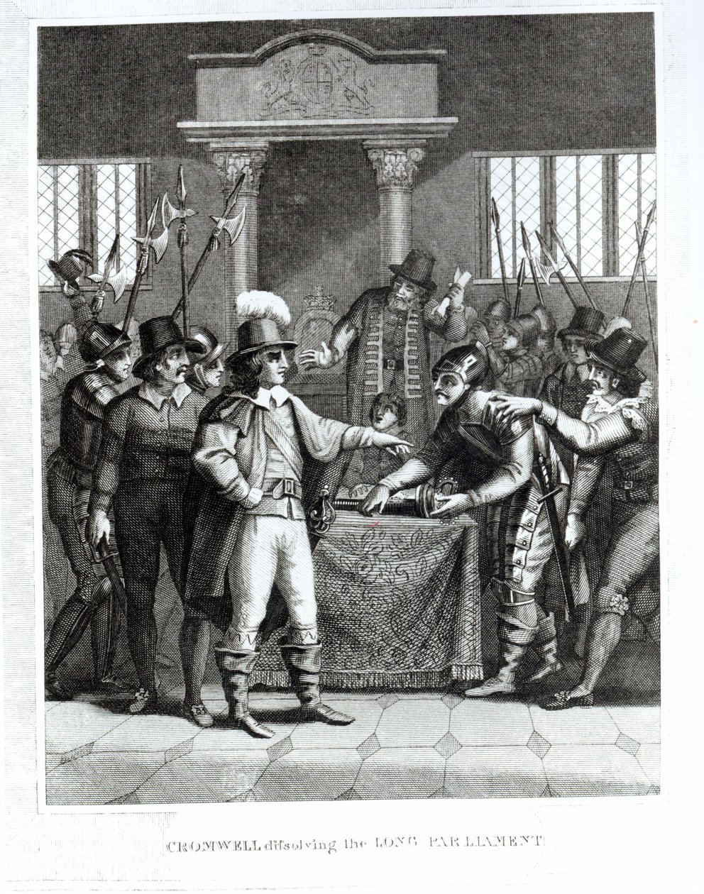 Oliver Cromwell (1599-1658) Oppløsning av det lange parlamentet i 1653 av English School