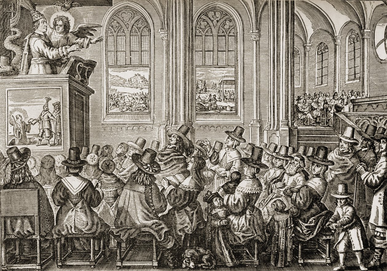 Oliver Cromwell (1599-1658) forkynner for en puritansk menighet av English School