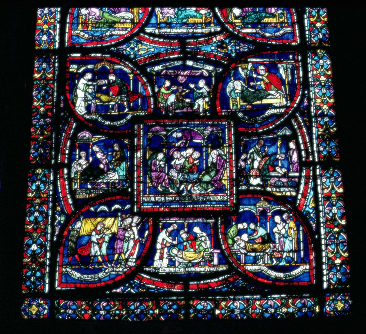 Et av Healing Miracle-vinduene ved katedralen (farget glass) av English School