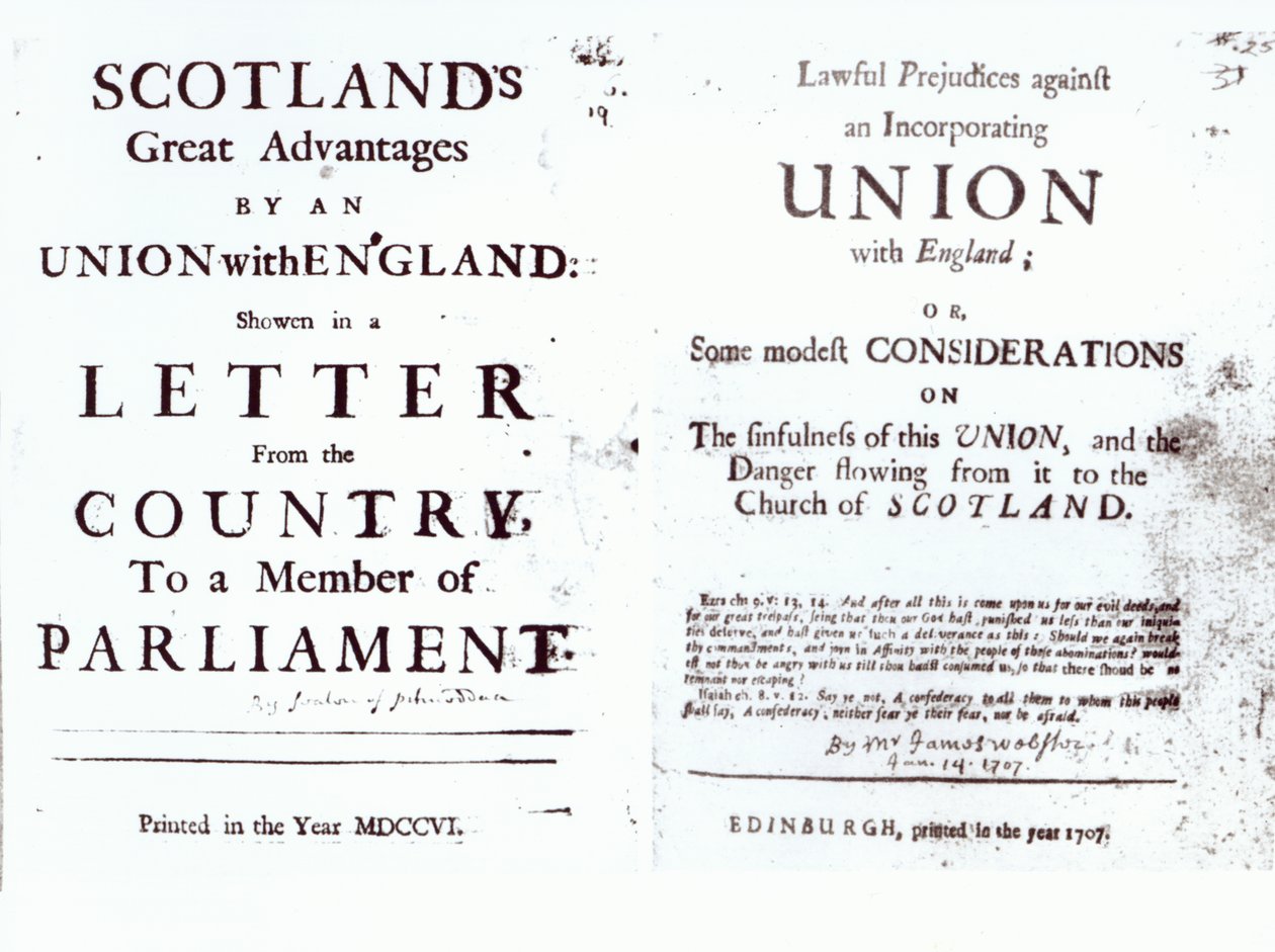 Pamfletter som viser begge sider av den anglo-skotske fagforeningsdebatten, 1707 av English School