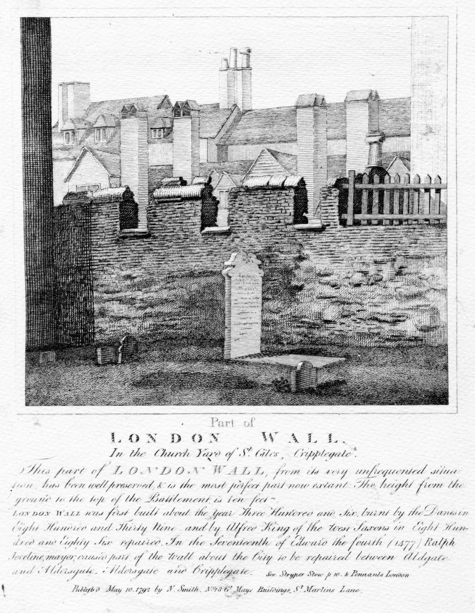 En del av London Wall, In the Church Yard of St. Giles, Cripplegate, utgitt 1792 av English School