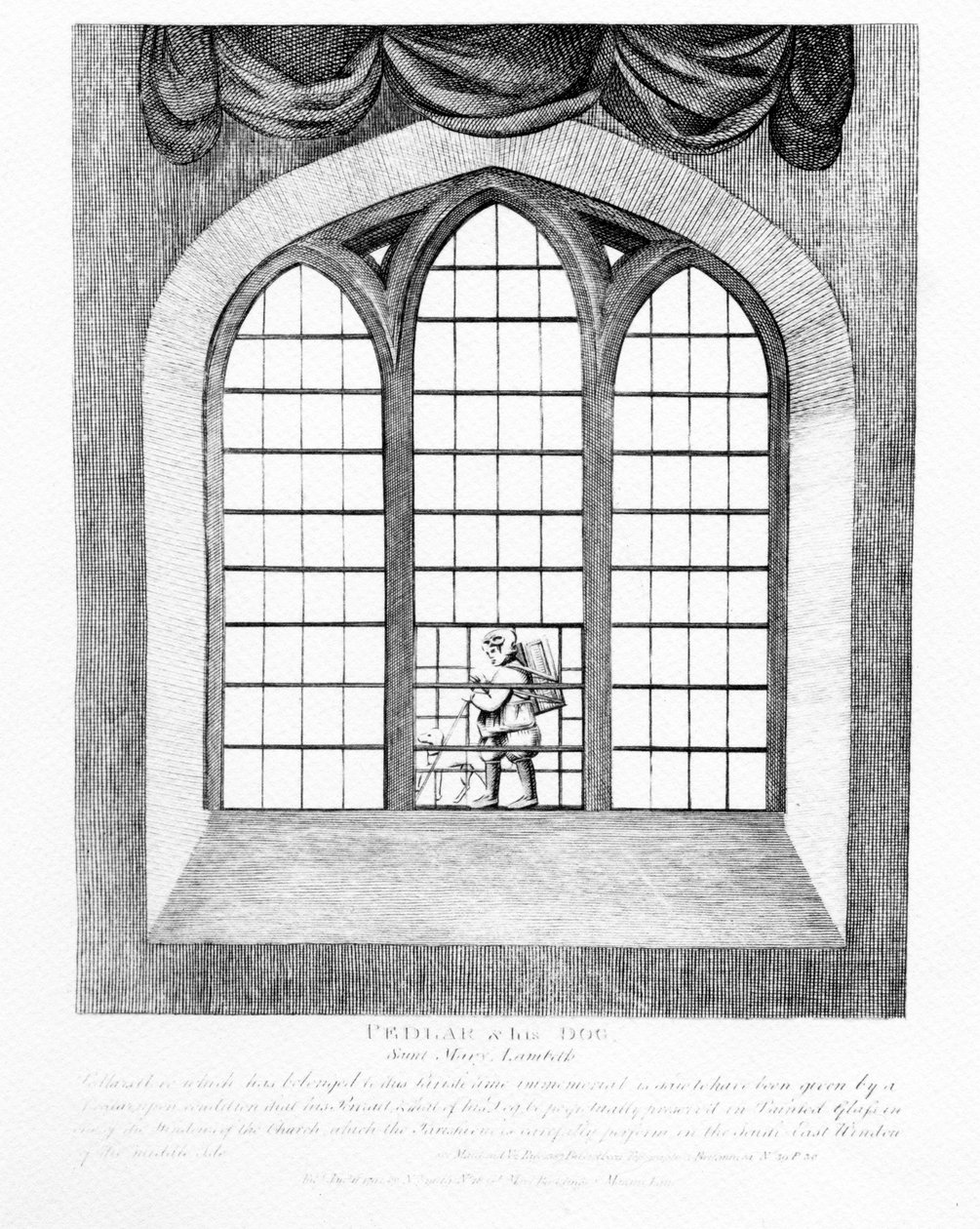 Pedlar og hans hund, Saint Mary Lambeth, 1791 av English School