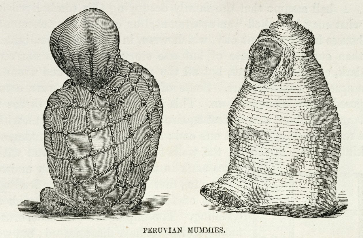 Peruanske mumier, fra «Incidents of Travel and Exploration in the Land of the Incas» av E. George Squier, pub. i 1878 av English School