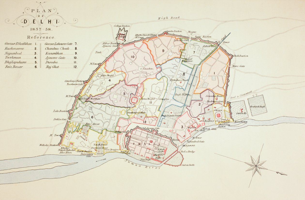 Plan av Delhi, 1883 av English School