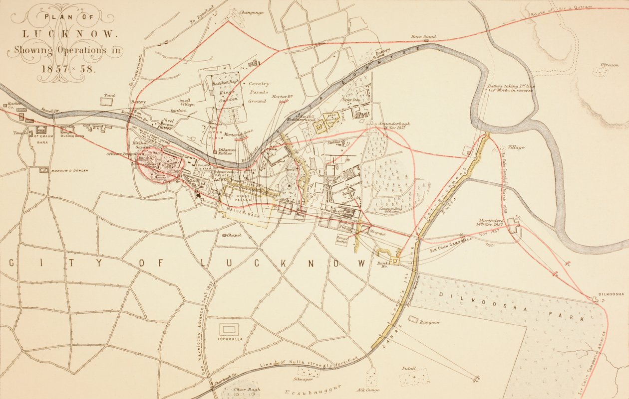Plan av Lucknow, 1883 av English School