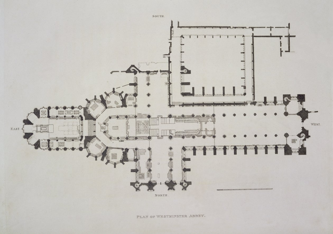 Plan over Westminster Abbey, plate 1 fra Westminster Abbey, pub. av Rudolph Ackermann (1764-1834) 1812 (akvatint) av English School
