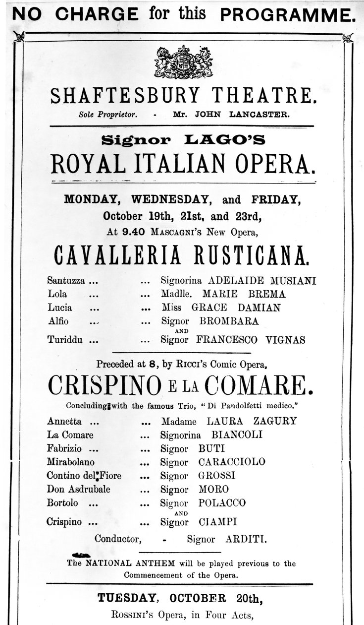 Playbill som annonserer en forestilling av 