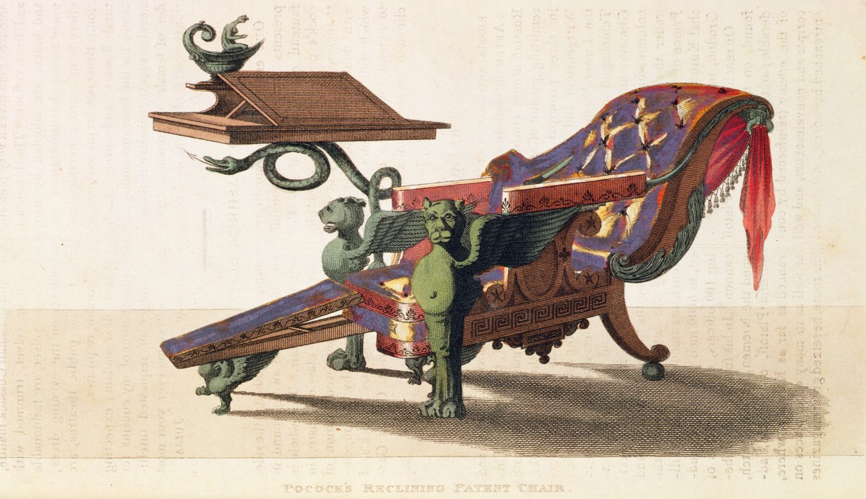 Pococks liggende patentstol, fra Ackermanns Repository of Arts, Vol.I, 9, Plate 19, mars 1813 (trykk) av English School