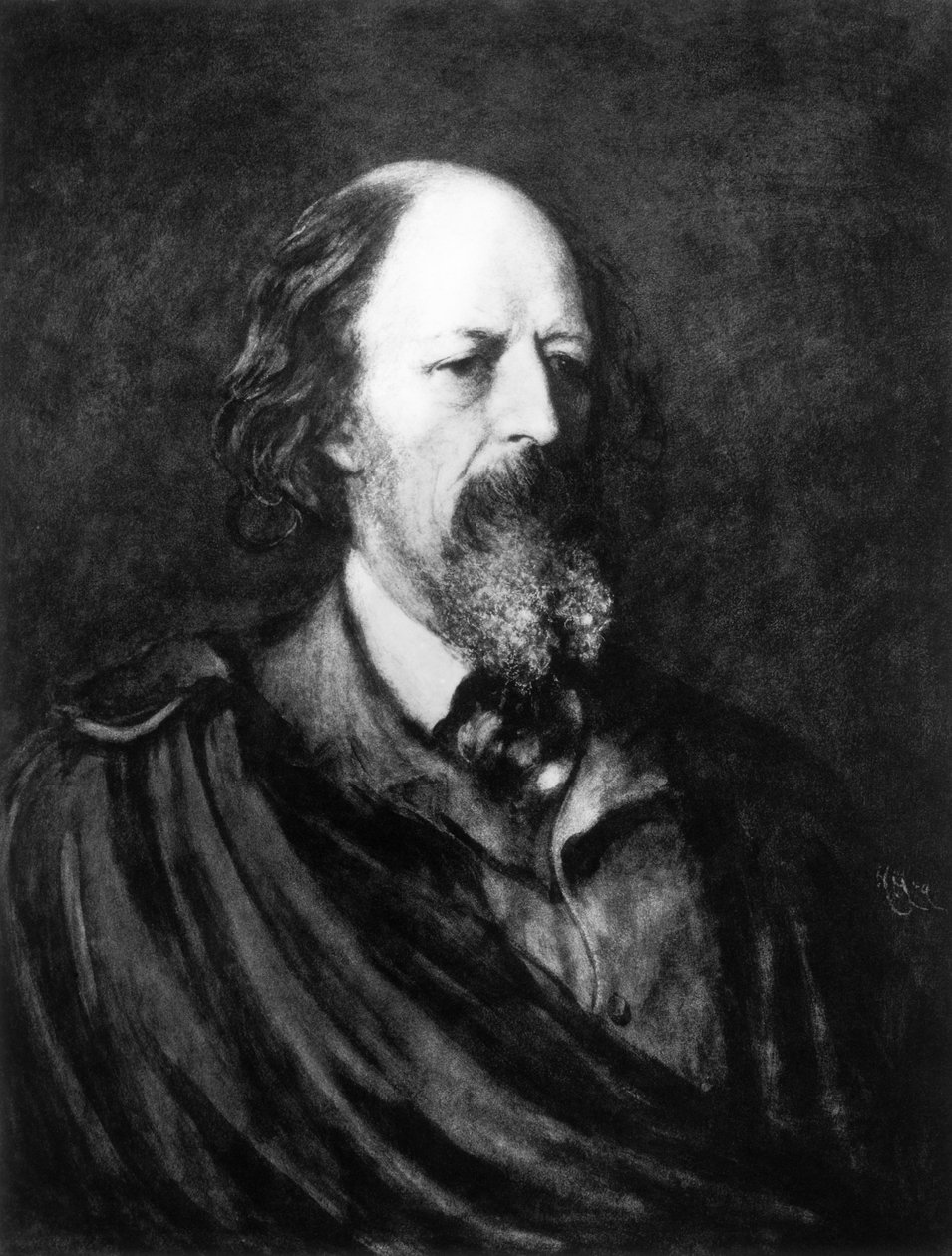 Portrett av Alfred, Lord Tennyson (1809-92) ca. 1860-tallet av English School