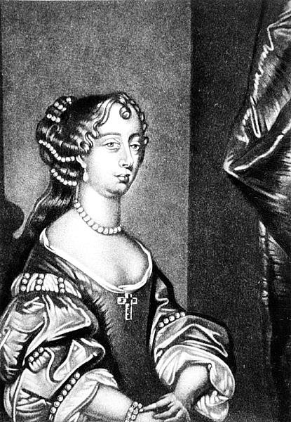 Portrett av Barbara Villiers, hertuginne av Cleveland (1641-1709) gravert av Robert Dunkarton (1744-c.1817) fra Illustrious Characters in British History (mezzotint) av English School