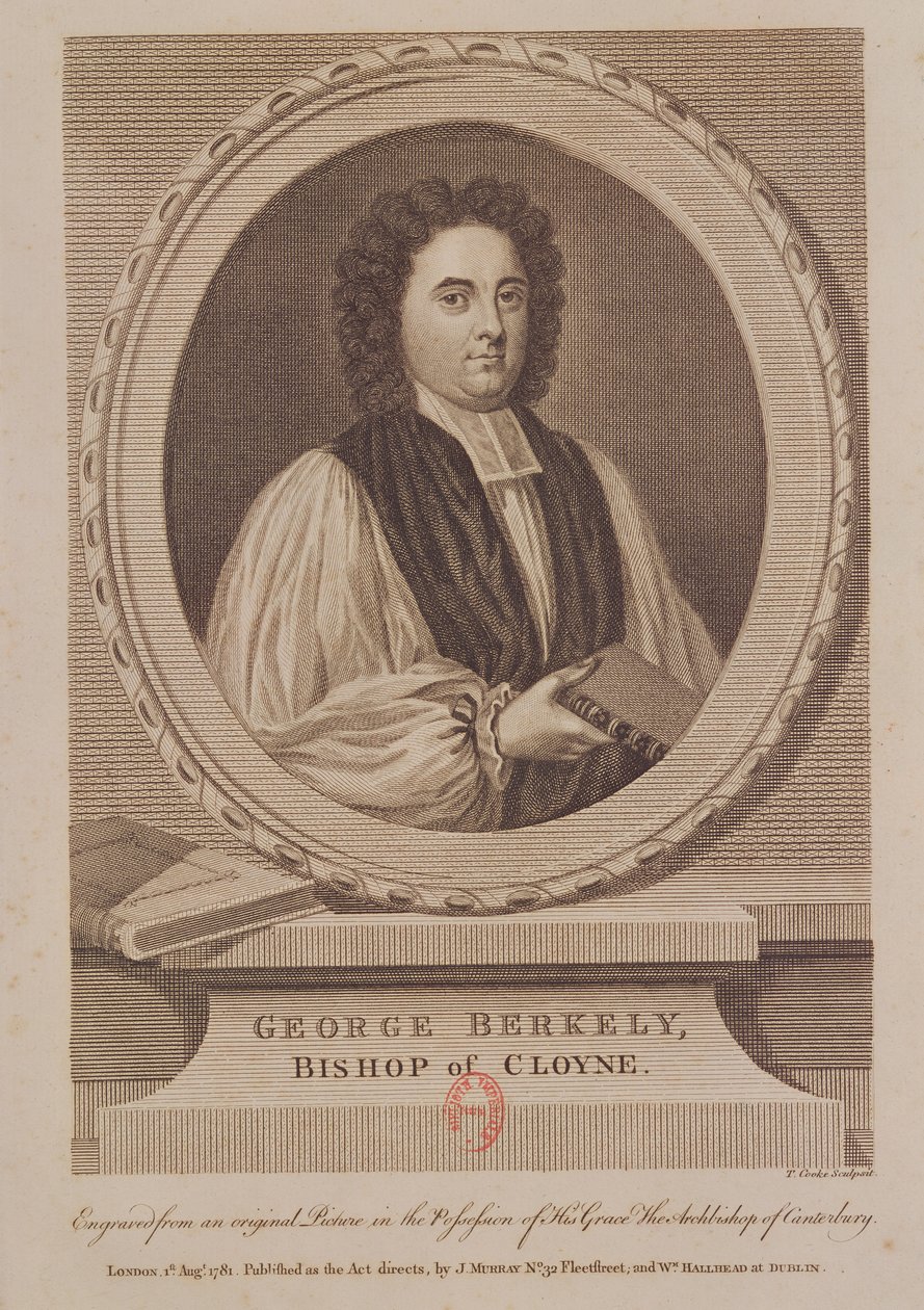 Portrett av George Berkeley (1685-1753) biskop av Cloyne, gravert av Thomas Cook (1744-1818) ca. 1781 av English School