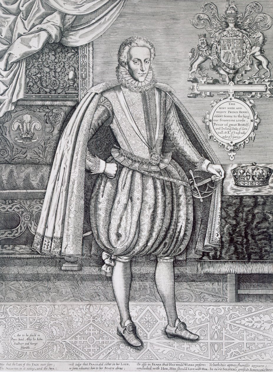 Portrett av Henry, Prince of Wales (1594-1612) fra Kings Book, gravert av Renold Elstrack (1571-c.1630) 1612 av English School