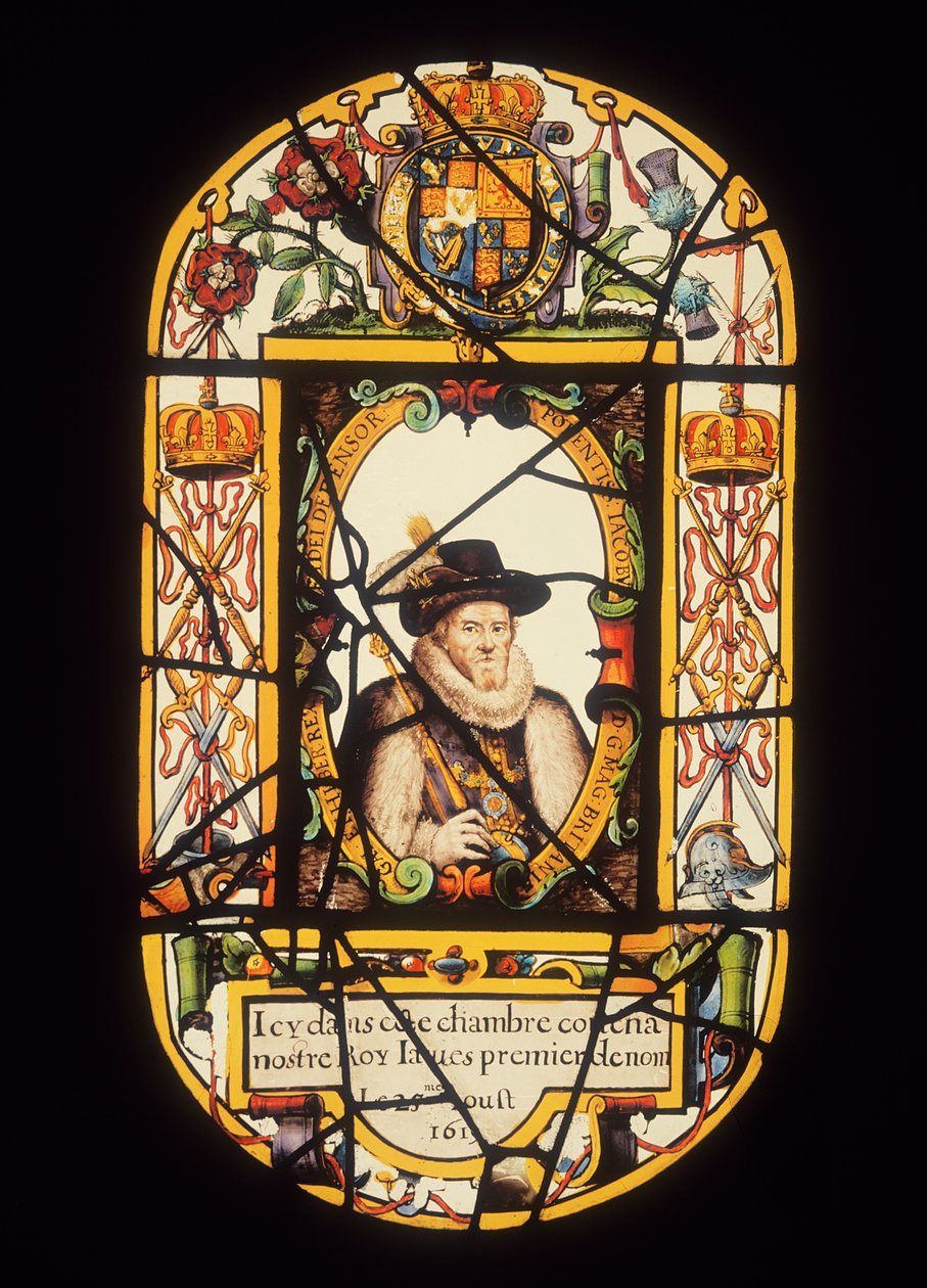 Portrett av James I (1566-1625) 1619 (glass) av English School