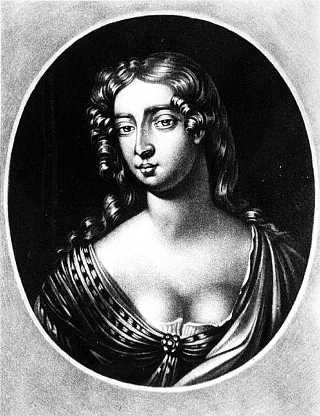 Portrett av Madam Mary Davis, gravert av Richard Earlom (1743-1822) fra Illustrious Characters in British History (mezzotint) av English School