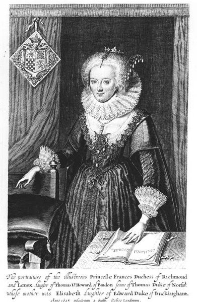 Portrett av prinsesse Frances, hertuginne av Richmond og Lennox, gravert av Guilh, 1623 av English School