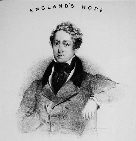 Portrett av Robert Peel (1788-1850) for forsiden av Englands Hope sunget på de konservative møtene av English School