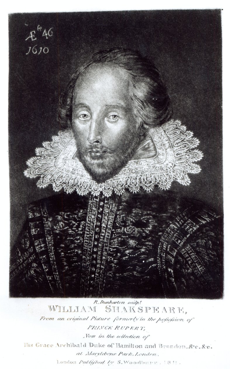 Portrett av William Shakespeare (1564-1616), gravert av Robert Dunkarton (1744-1817), utgitt av S.Woodburn, 1811 av English School
