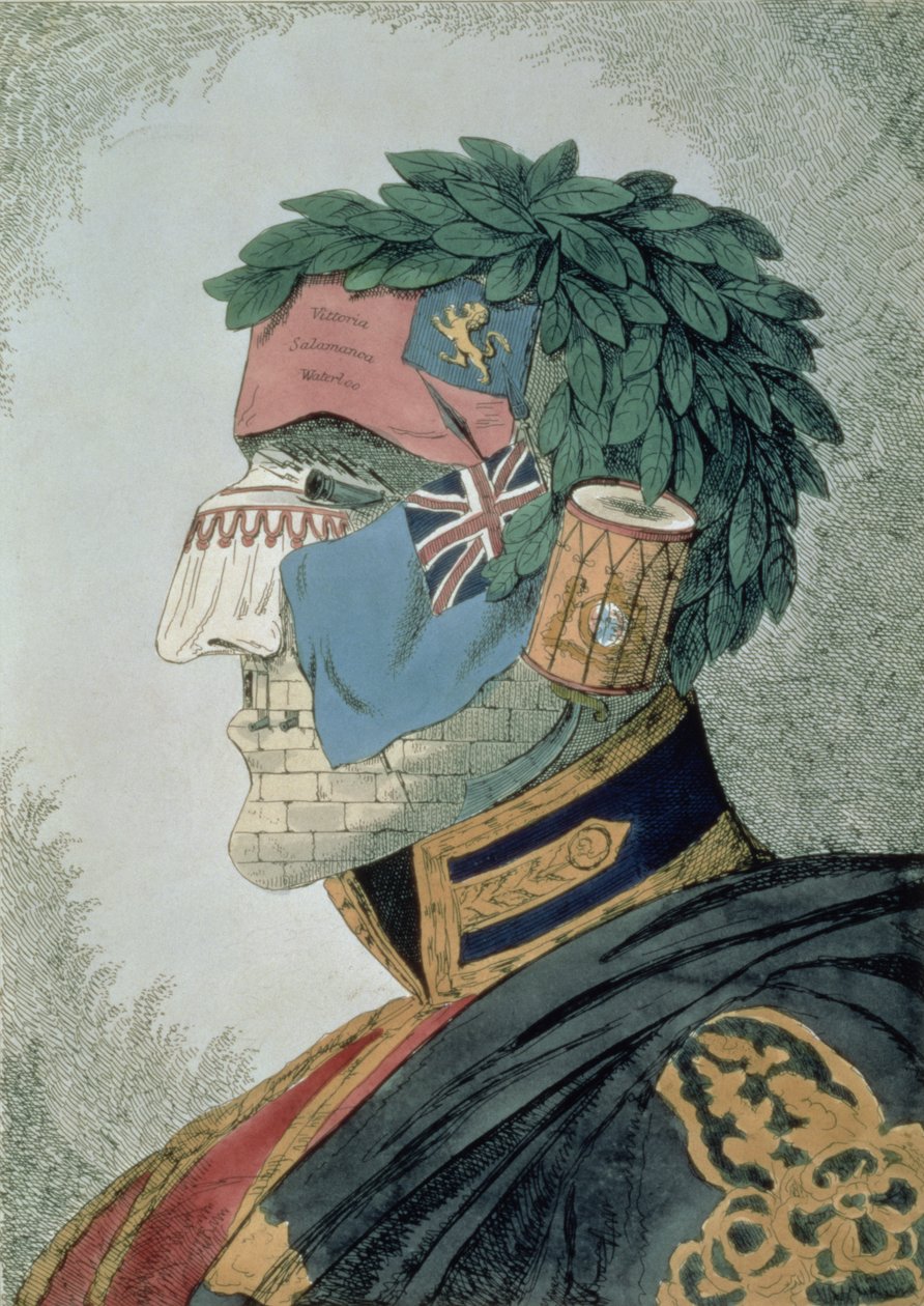 Portrait of a Noble Duke, tegneserie av Arthur Wellesley, Duke of Wellington (1769-1852) pub. 1829 av English School