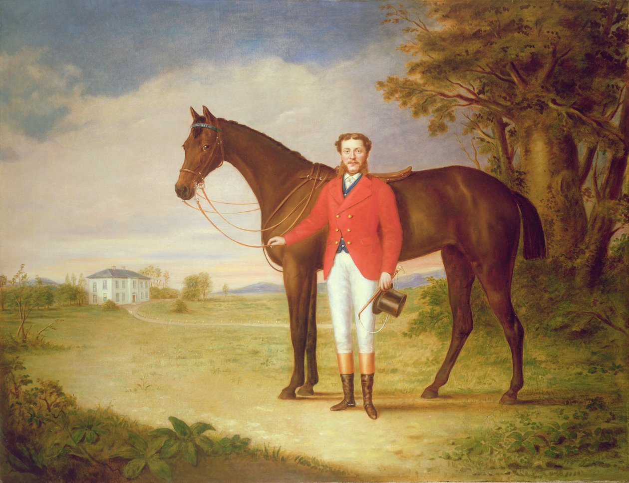 Portrett av en herre med hesten sin, ca. 1840 (par 80978) av English School
