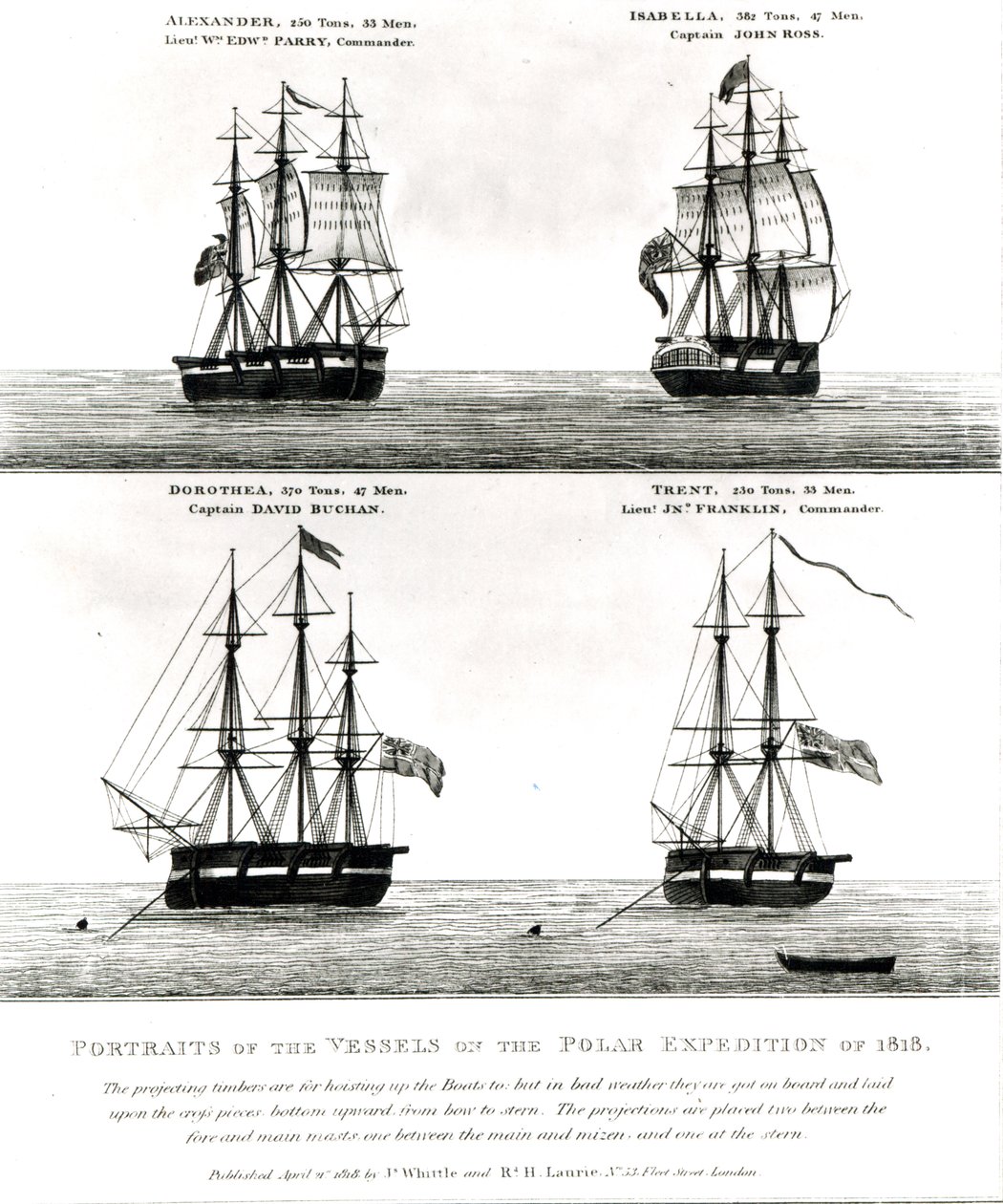 Portretter av fartøyene på polarekspedisjonen, 1818 av English School