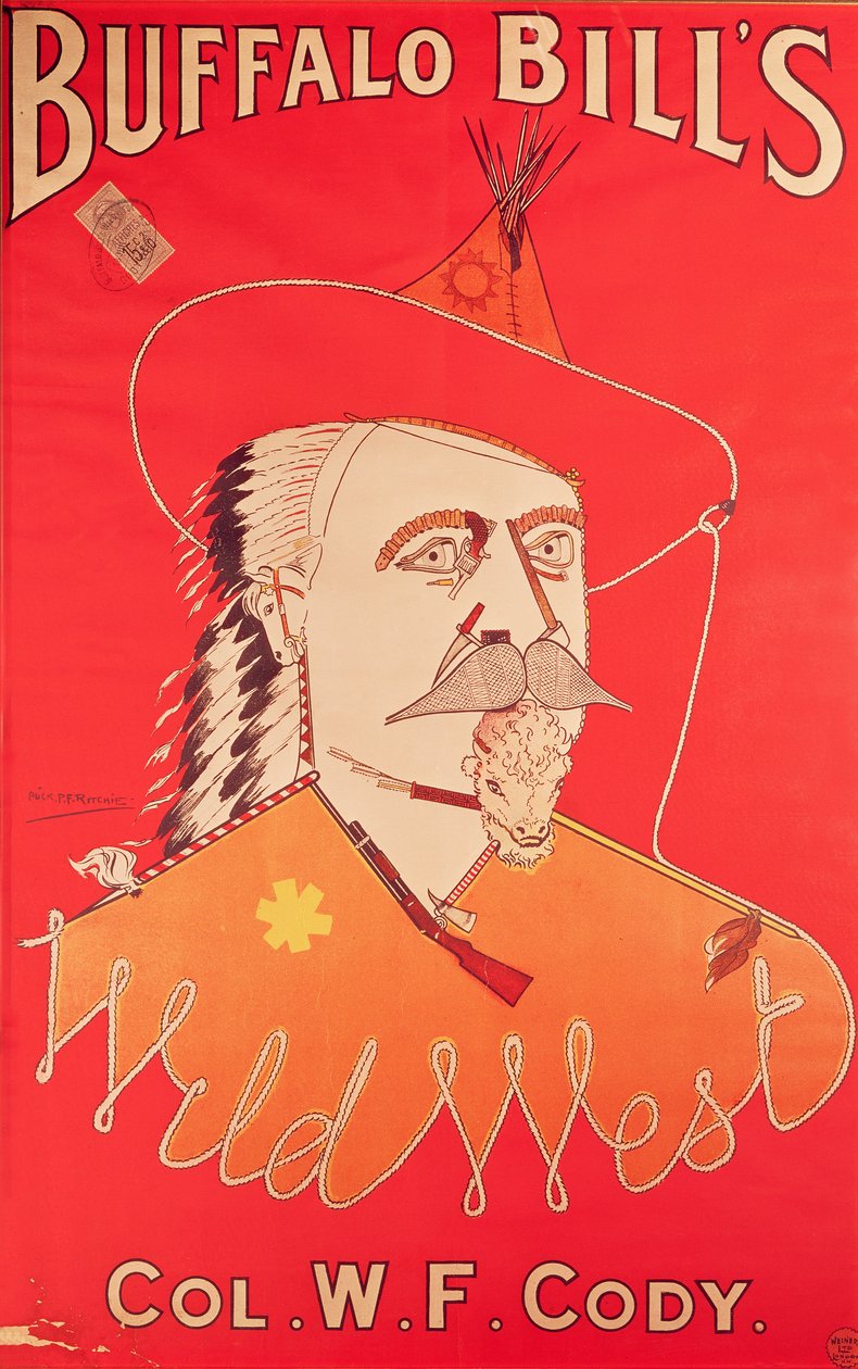 Plakat som annonserer Buffalo Bills Wild West-show, utgitt av Weiners Ltd., London av English School