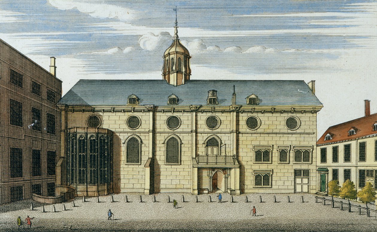Premier Map of London and Suburbs: The Bank of England in ye Poultry, 1724 (håndfarget gravering) av English School