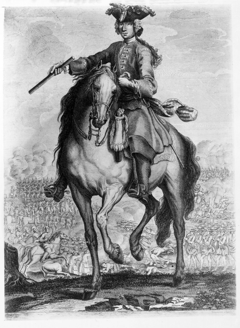 Prins Charles Edward Stuart i slaget ved Prestonpans, ca. 1745 av English School