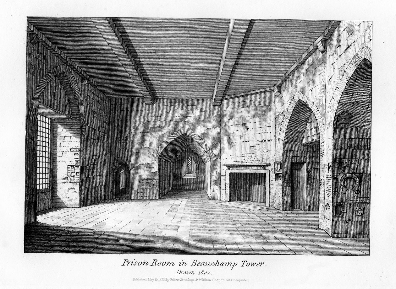 Fengselsrommet i Beauchamp Tower, 1830 av English School
